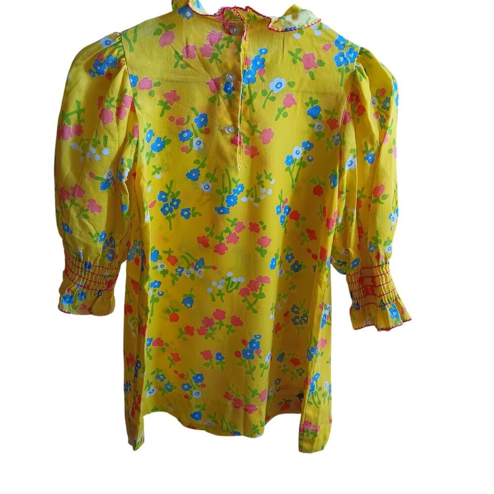 Girls 6X True Vintage Yellow Floral 1970's Boho Dress Ruffled Collar Sears